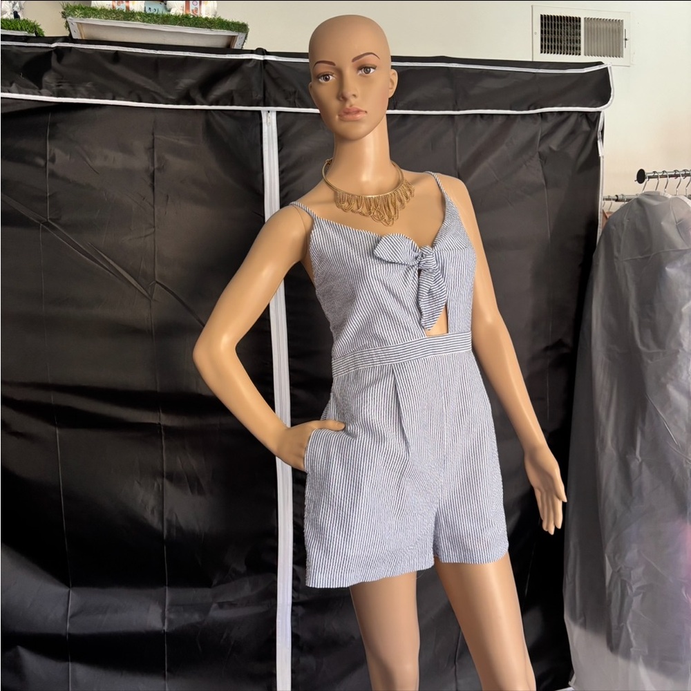 Everly Blue and White Casual Jumpsuit With Side Pockets
